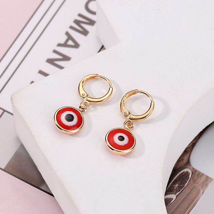 Turkey Evil Eye dangle Earrings For Women Blue red Polychrome Eyes Copper Rmmed Evil Eye Ear Loop