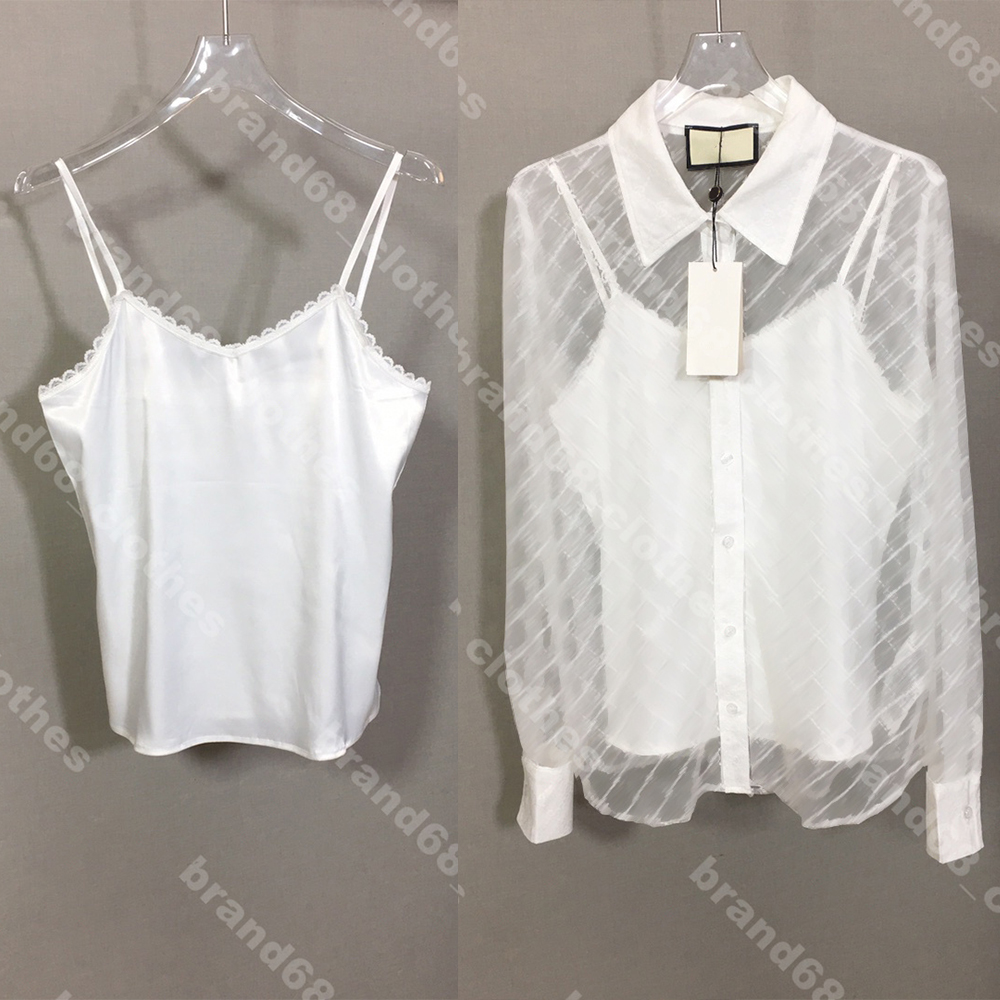 Sexy women Transparent shirt two piece lace long sleeve solid color top letter logo g..cci brand white shirt summer simple womens clothes
Sexy women Transparent shirt two piece lace long sleeve solid color top letter logo g..cci brand white shirt summer simple womens clothes