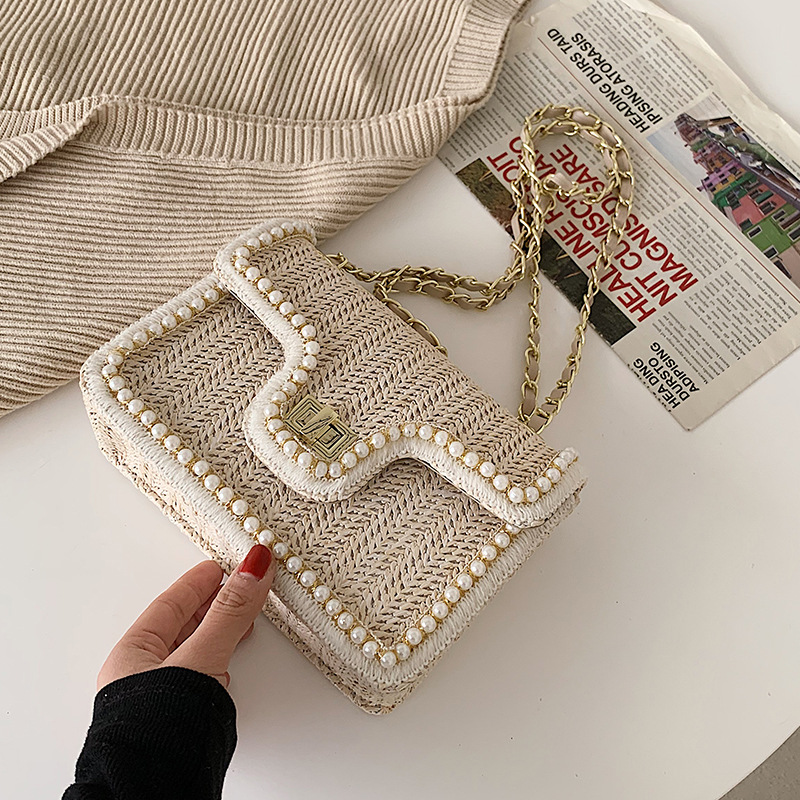 Cross Body Designer Flap Small Bag Straw Crossbody 2021 Summer Women's Travel Handbag Pearl Strap Shoulder Beach Purses, Beige
Cross Body Designer Flap Small Bag Straw Crossbody 2021 Summer Women's Travel Handbag Pearl Strap Shoulder Beach Purses, Beige