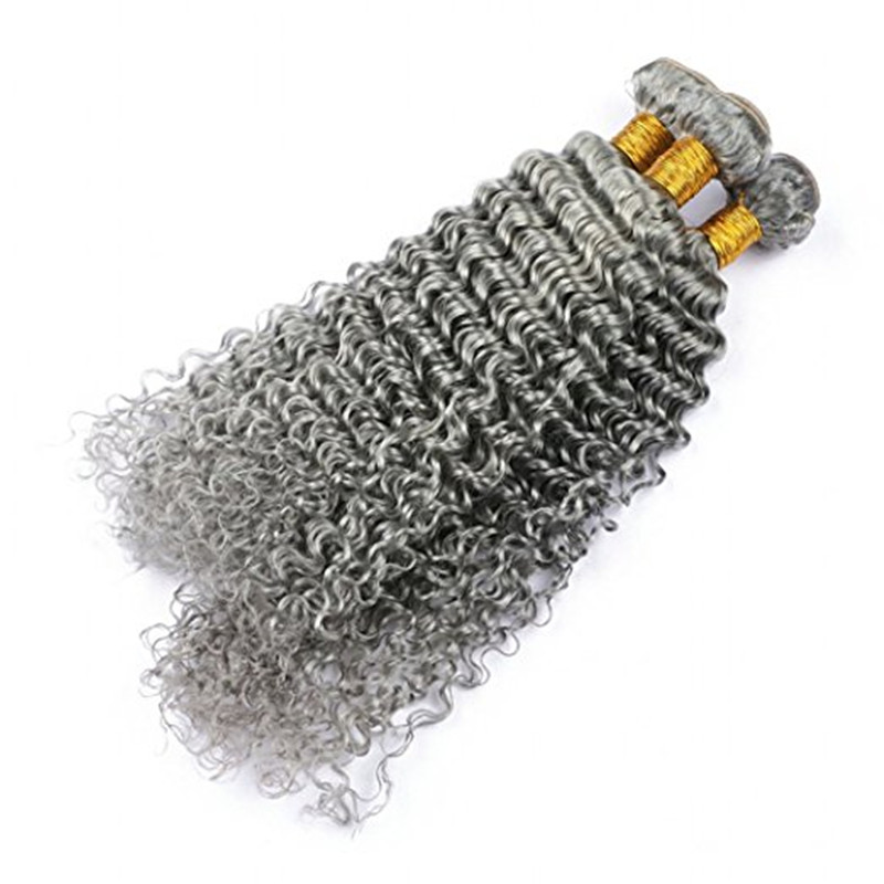 3bundles silvery grey hair bundles hights hair weft deep wave human extensions gray weaving 100gx3 Diva2