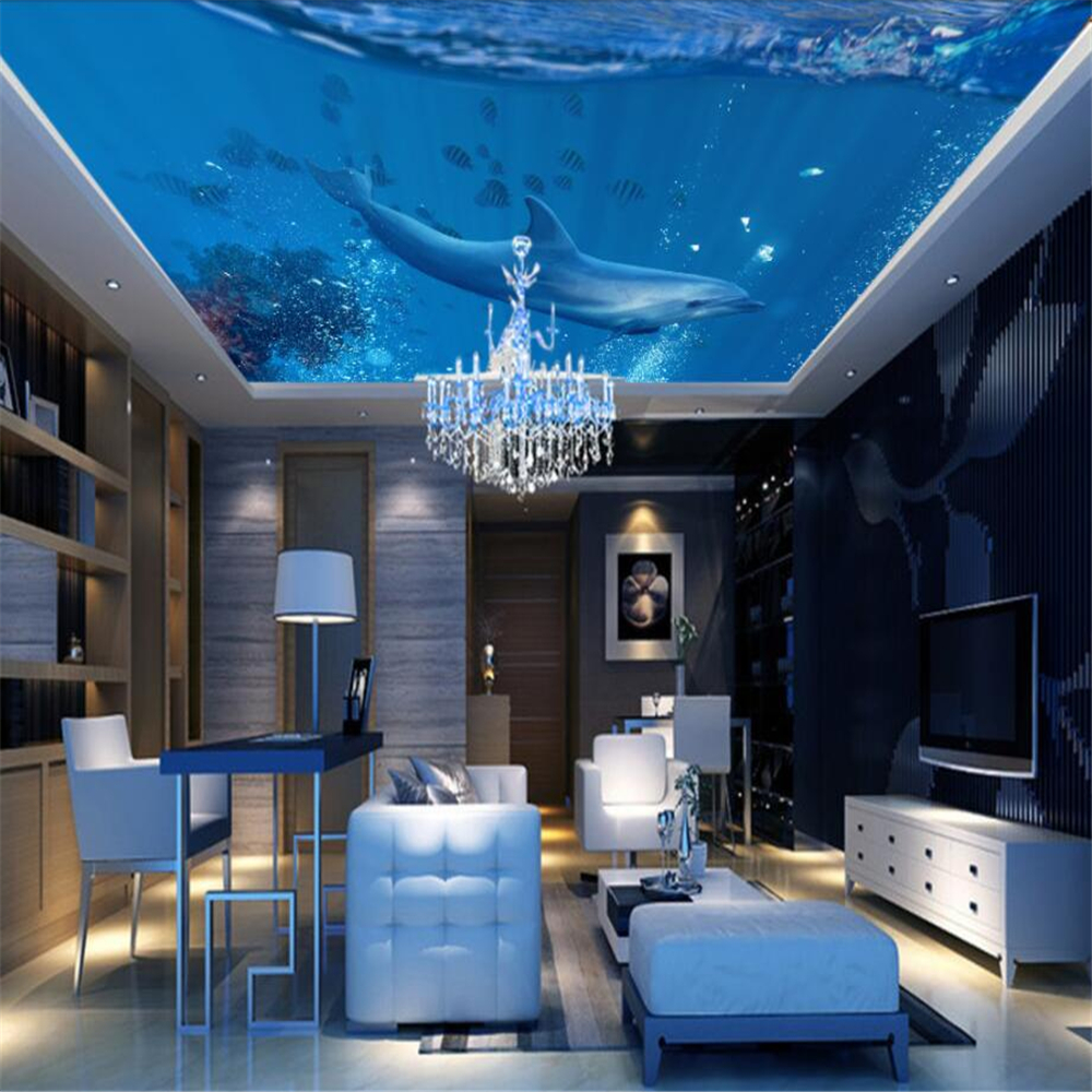 Large Custom Wallpapers Underwater World Dolphins Ceilings Background Wall Decorations