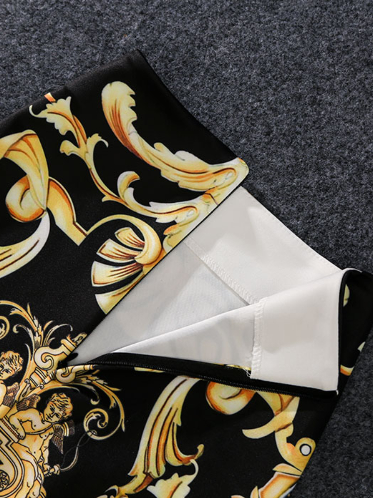 Coming European Women Summer Print Pencil Skirt High Stretch Abstract Pattern Midi Slip Hip Skirt Female 220711