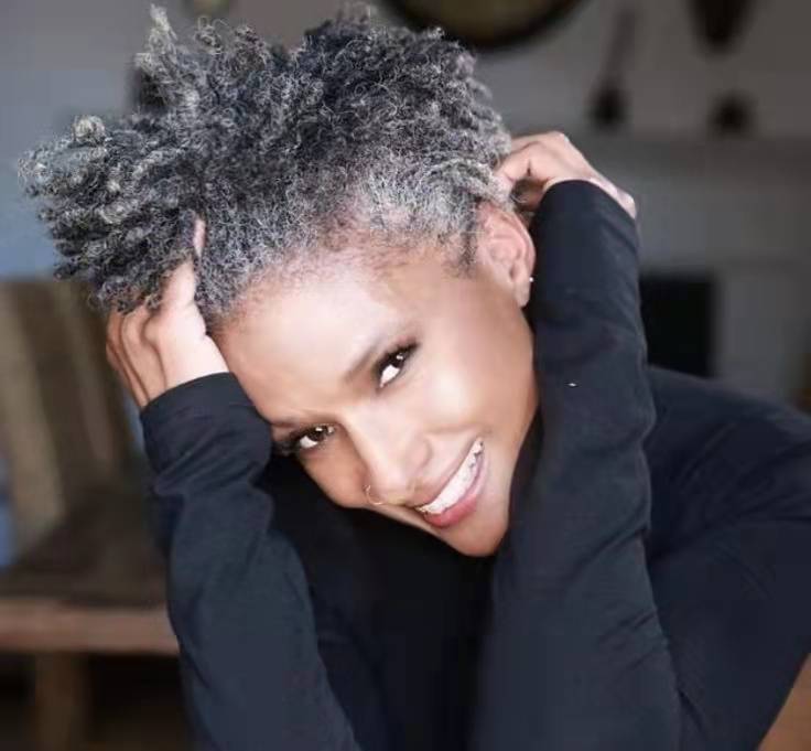 Salt and pepper grey afro kinky hair wigs raw human black mixed grey hair none lace wig short 10inch gray bob style