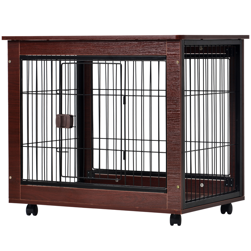 

31 Medium Dog Houses Indoor Use Length Furniture Style Pet Dog Crate Cage End Table with Wooden Structure Iron Wire and Lockable Caters