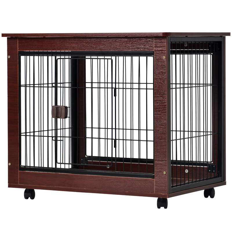 31 Medium Dog Houses Indoor Use Length Furniture Style Pet Dog Crate Cage End Table with Wooden Structure Iron Wire and Lockable Caters