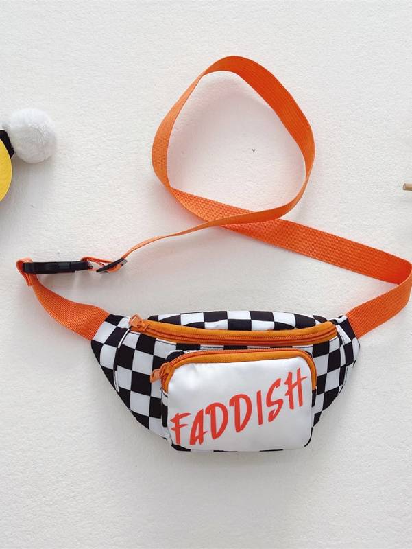 Kids Checkered & Letter Graphic Fanny Pack SHE