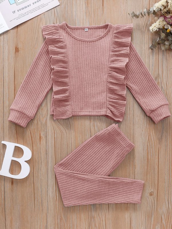 Toddler Girls Solid Ruffle Trim Top & Leggings SHE