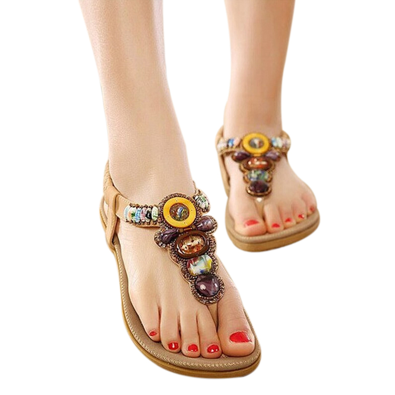 CEYANEAO Bohemian Women Sandals Gemstone Beaded Slippers Summer Beach Sandals Women Flip Flops Ladies Flat Sandals Shoes 220506