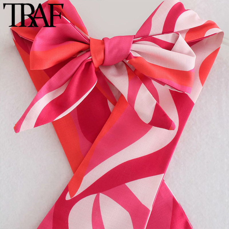 TRAF Women Sexy Fashion Printed Y2K Cropped Cross Tank Tops Vintage Backless Elastic Bow Ties Strap Female Camis Mujer 220325