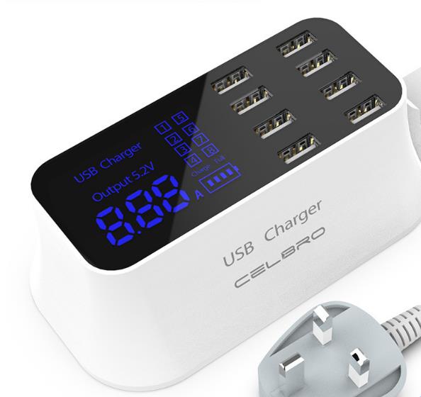 8 Port Wall Usb Hub Charger Adapter 8a Multiple For Mobile Phone Led Desktop Charging Station Base Eu Us Uk Plug4363669