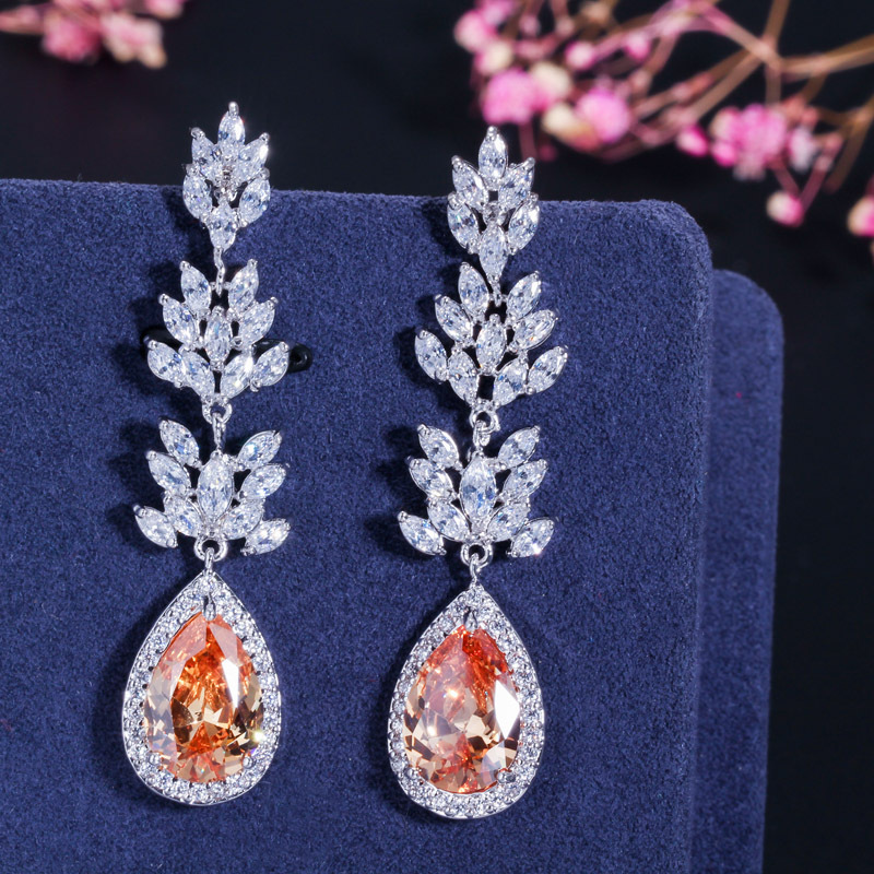 trendy dangle earring designer for woman long white red purple zirconia copper gold silver diamond earrings South American Wedding Engagement Jewelry 