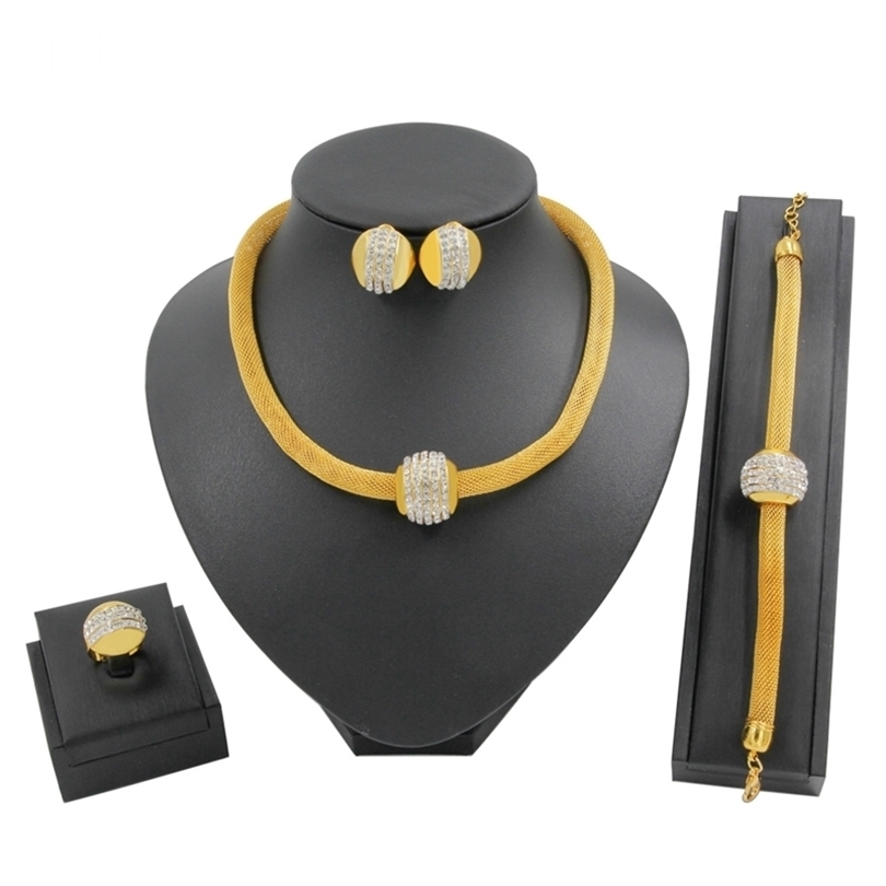Luxurious Women Dubai Gold Jewelry Sets for Womens Girls African Art Life Golden Necklace Yellow Chokers 201222