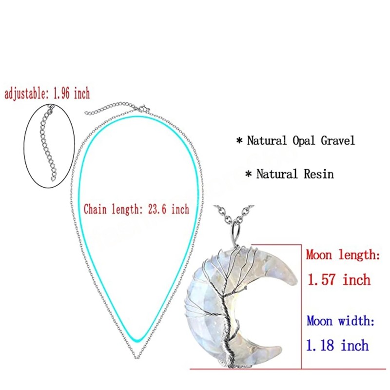 Chakra Tree of Life Wire Wrapped Necklace Pendant Crescent Moon Pendants Crystal Chip Beads Natural Stone Quartz Resin