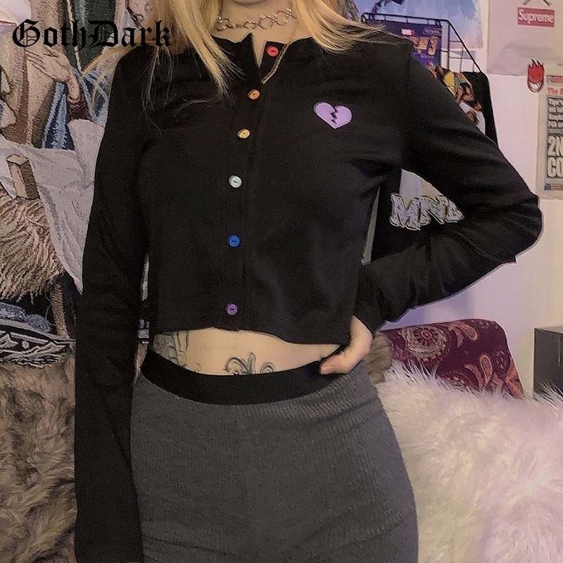 Goth Dark Black Gothic Longsleeve Tshirts Women Harajuku Punk Grunge Autumn Winter Cropped Female Tshirt Button Fashion Y200412
Goth Dark Black Gothic Longsleeve Tshirts Women Harajuku Punk Grunge Autumn Winter Cropped Female Tshirt Button Fashion Y200412