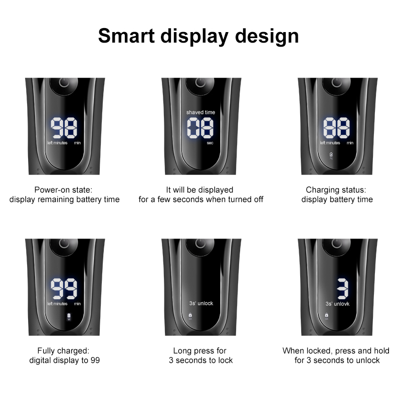 USB Rechargeable Electric Shaver 1 Hour Fast Charge Shaving Machine Men 3D Triple Floating Blade Razor Wet-Dry Dual Use Washable 220322