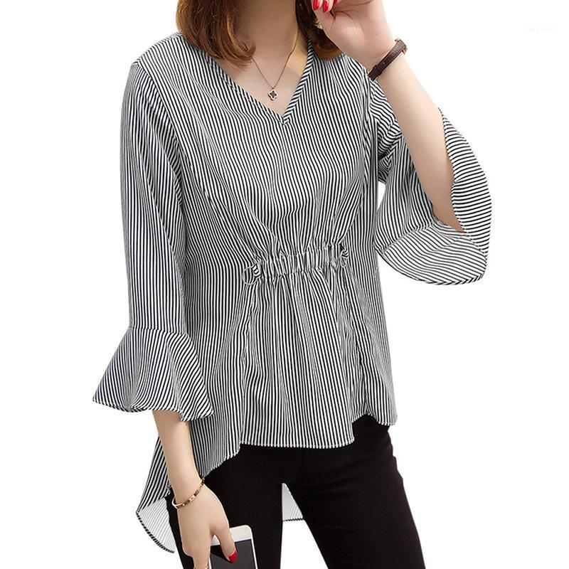 Women Striped Blouse Flare Sleeve V-Neck High-Low Hem Autumn Tunics Camisas Elastic Waist Elegant Long 5XL Plus Size Shirt Top Women' Blous, Black
Women Striped Blouse Flare Sleeve V-Neck High-Low Hem Autumn Tunics Camisas Elastic Waist Elegant Long 5XL Plus Size Shirt Top Women' Blous, Black