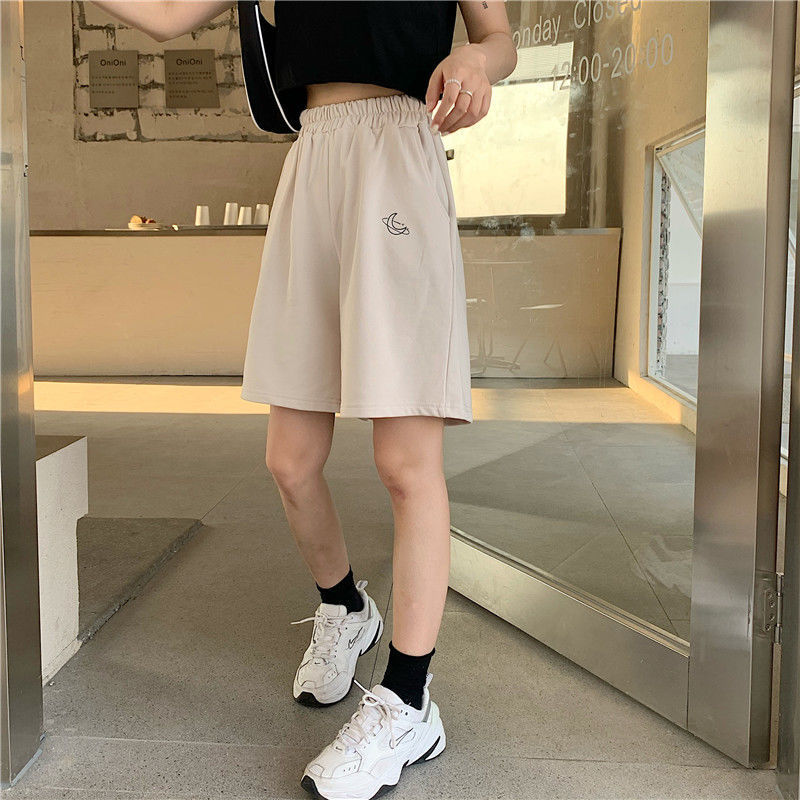 Elastic Waist Casual Beach Party Korean version clothing size High waist Moon embroidery movement shorts women Summer 220630