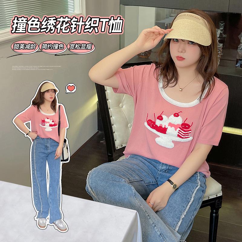 Women's T-Shirt Plus Size Women Clothing Square Collar Embroidered Cartoon Bottoming Top Fat MM Knitted Short-sleeved 20771Women's, Black
Women's T-Shirt Plus Size Women Clothing Square Collar Embroidered Cartoon Bottoming Top Fat MM Knitted Short-sleeved 20771Women's, Black