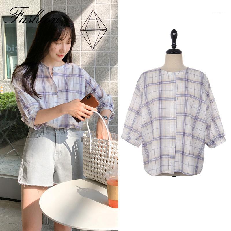 Women' Blouses & Shirts 2022 Loose Plaid Women Korean Style Design Shirt Summer Woman O Neck Lady Elegant Tops Large Casual Blouse 6273, Rice white
Women' Blouses & Shirts 2022 Loose Plaid Women Korean Style Design Shirt Summer Woman O Neck Lady Elegant Tops Large Casual Blouse 6273, Rice white