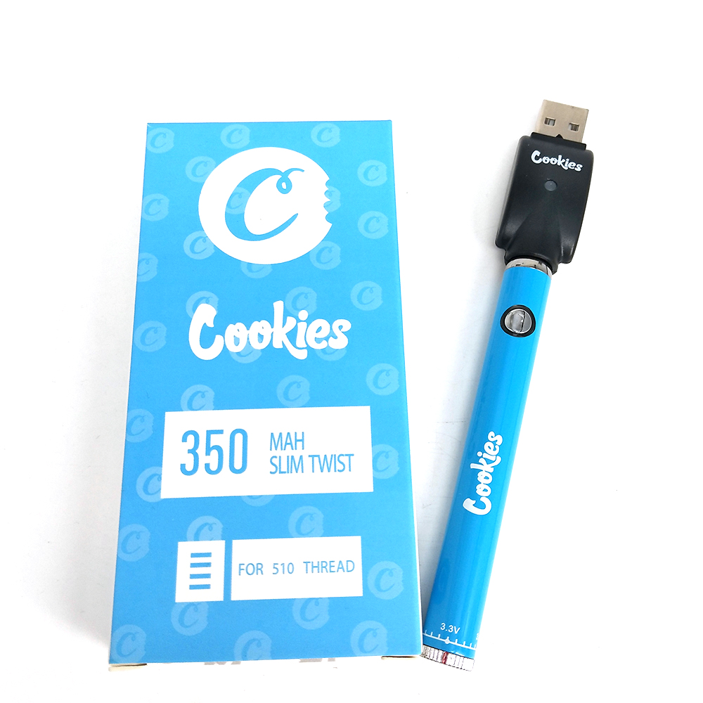 Cookies 350mAh Slim Twist Battery Bottom Variable Voltage 3.3-4.8V Preheat VV Vape Batteries Pen for 510 Thread Cartridge Carts M6T G5 TH205
Cookies 350mAh Slim Twist Battery Bottom Variable Voltage 3.3-4.8V Preheat VV Vape Batteries Pen for 510 Thread Cartridge Carts M6T G5 TH205
