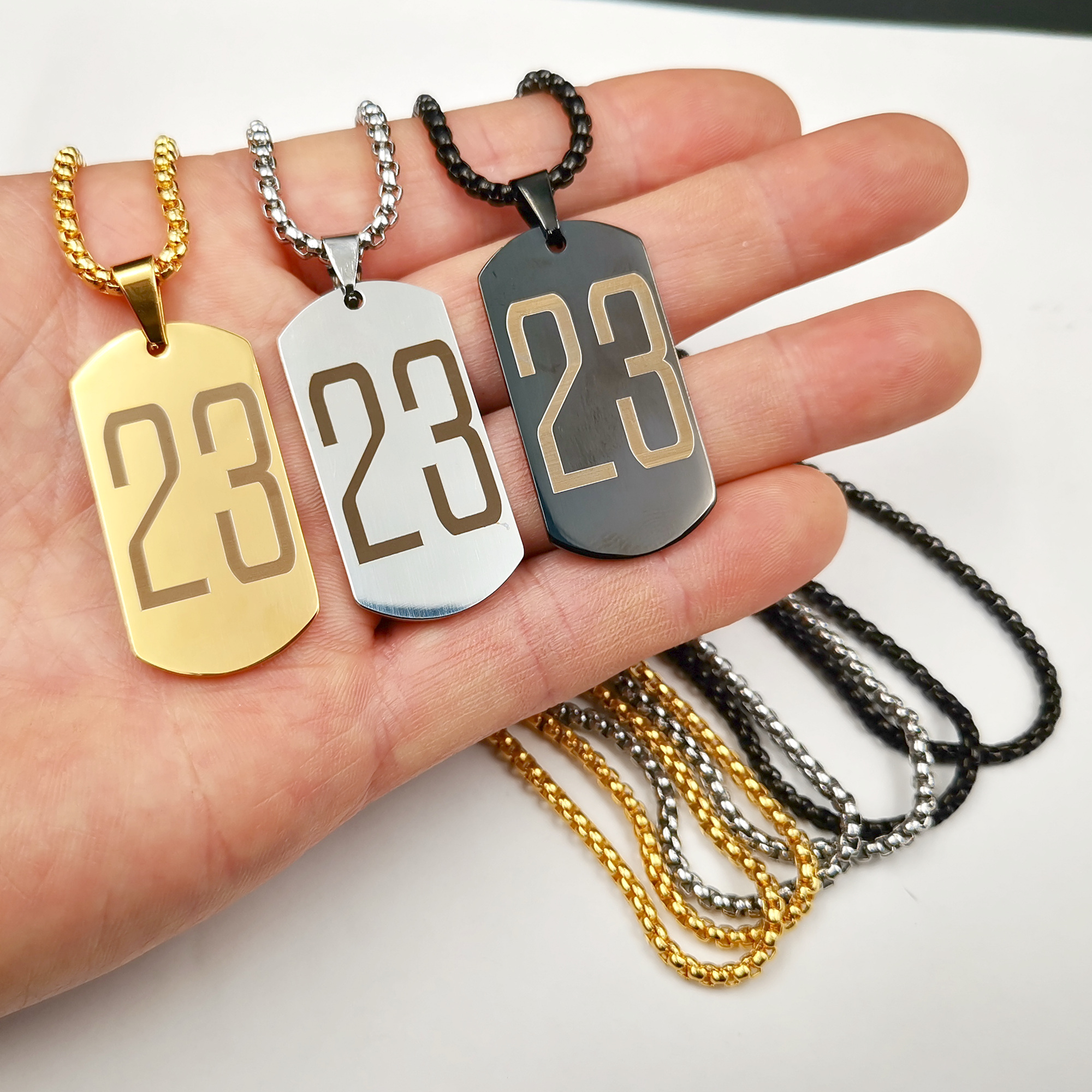 Personalized Sports Number Necklace Baseball Football Basketball Fan Teen - Lucky NumbeDog Tag Charm Gifts 24''