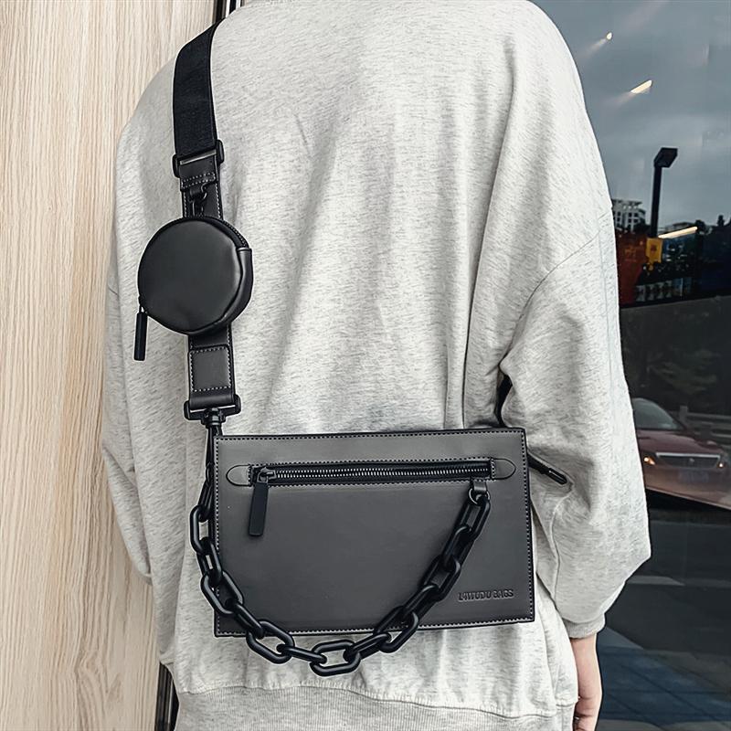 Fashionable bags wholesale chain shoulder boys personality all-match men's crossbody bag trend Zipper Mobile phone pocket ID slot