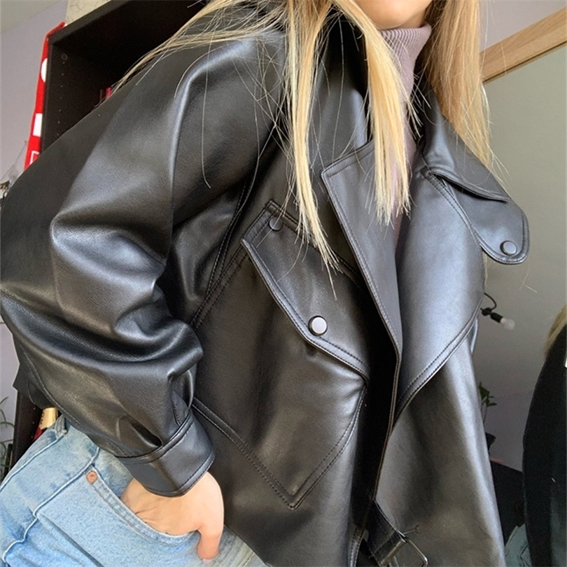 Ailegogo Arrival Winter Autumn Women's Leather Wallet Campera Chaqueta Cuero Mujer Modis Coat Women Veste Cuir De Couro L220815