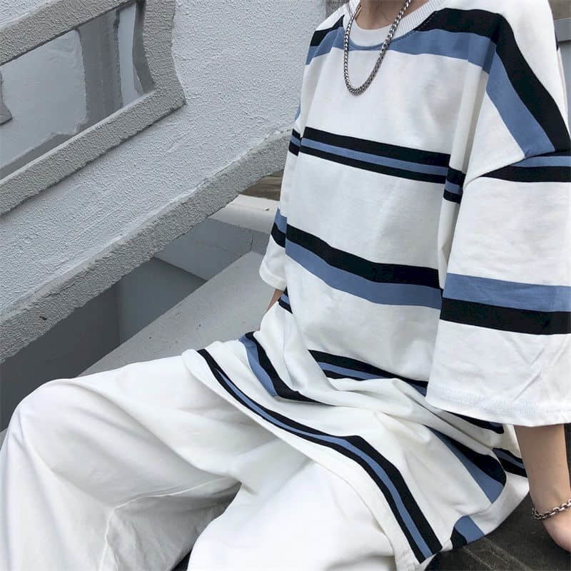 Hip Hop Short-sleeved T-shirt Women T Shirt Couple Japanese Simple Striped Half-sleeved Summer Korean Loose Student Black Top 220321