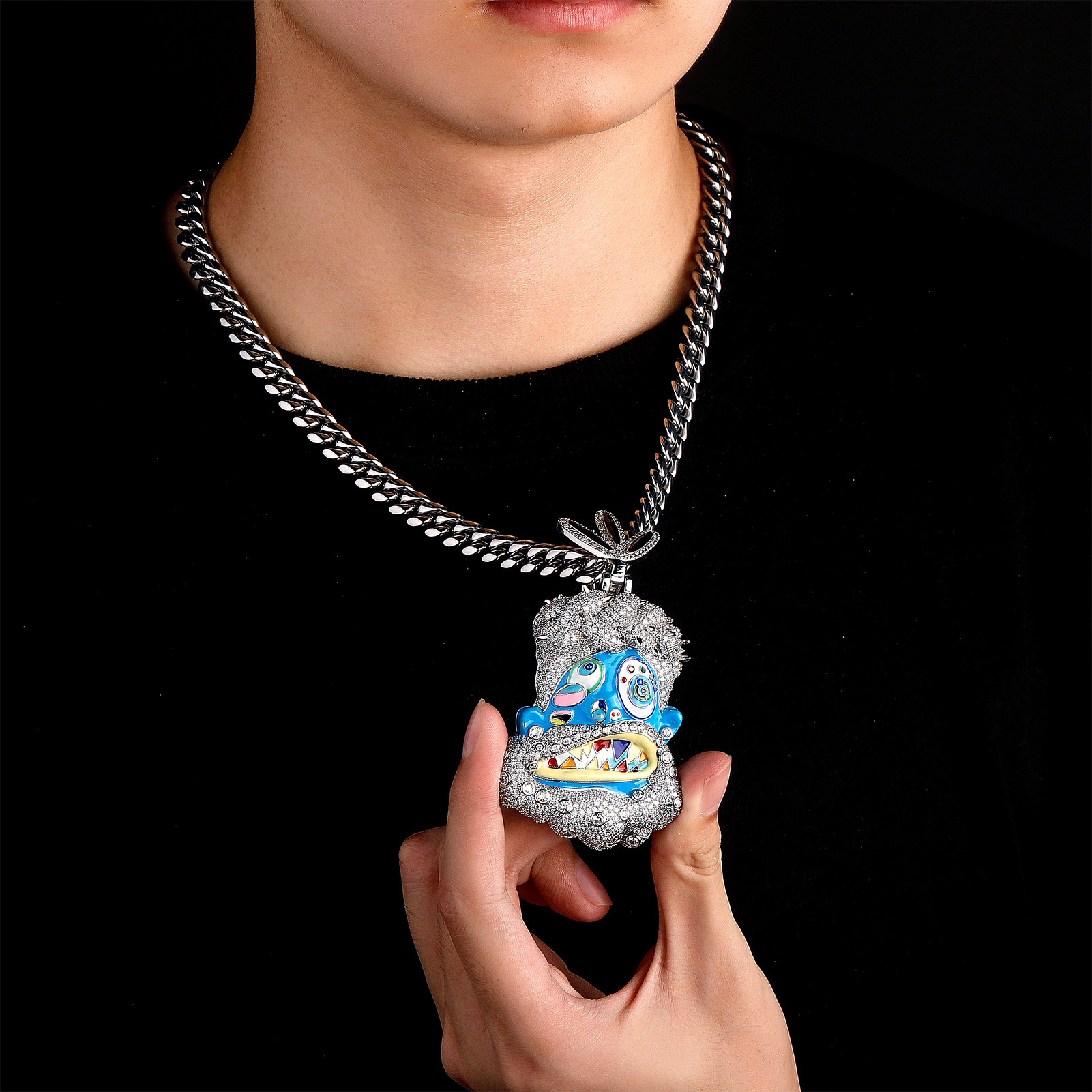 Hip Hop Colorful Drip Enamel Pendant Necklace 14K Gold Plated Jewelry for Men