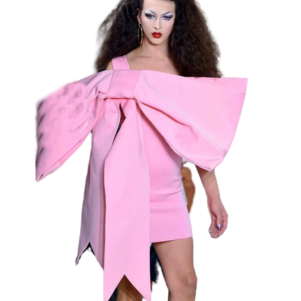 Modern Pink Sheath Prom Dresses With Big Bow Straps Mini Satin Cocktail Party Dress Women Girls Fitted Special Occasion Gowns Evening Wear