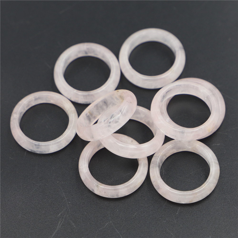 Natural Stone Wide 6mm Rose Quartz Rings Pink Crystal Women Ring Party Wedding