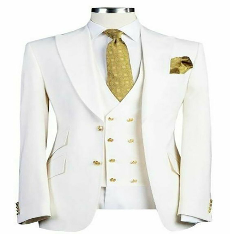 Formal White Beige Groom Wedding Tuxedos Jacket Pant Two Button Coat 3 Pieces Mens Prom Party Suits 2022 Ice Blue Men's Suits Costume Peaky Blind