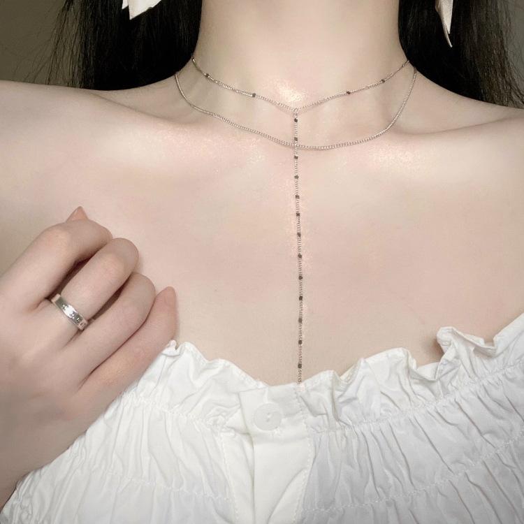 Chains Double-layer Tassel Necklace Fine Chain Delicate Rhinestones Cold Wind Simple Temperament Clavicle Pendant TideChains
Chains Double-layer Tassel Necklace Fine Chain Delicate Rhinestones Cold Wind Simple Temperament Clavicle Pendant TideChains