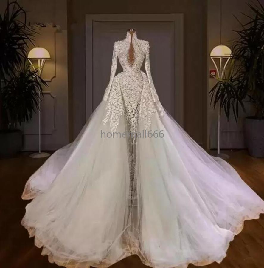 Plus Size Dubai Luxury Mermaid Wedding Dresses Beading Pearls Long Sleeve Bridal Gowns Elegant Wedding Dress robes de mariee, White
Plus Size Dubai Luxury Mermaid Wedding Dresses Beading Pearls Long Sleeve Bridal Gowns Elegant Wedding Dress robes de mariee, White