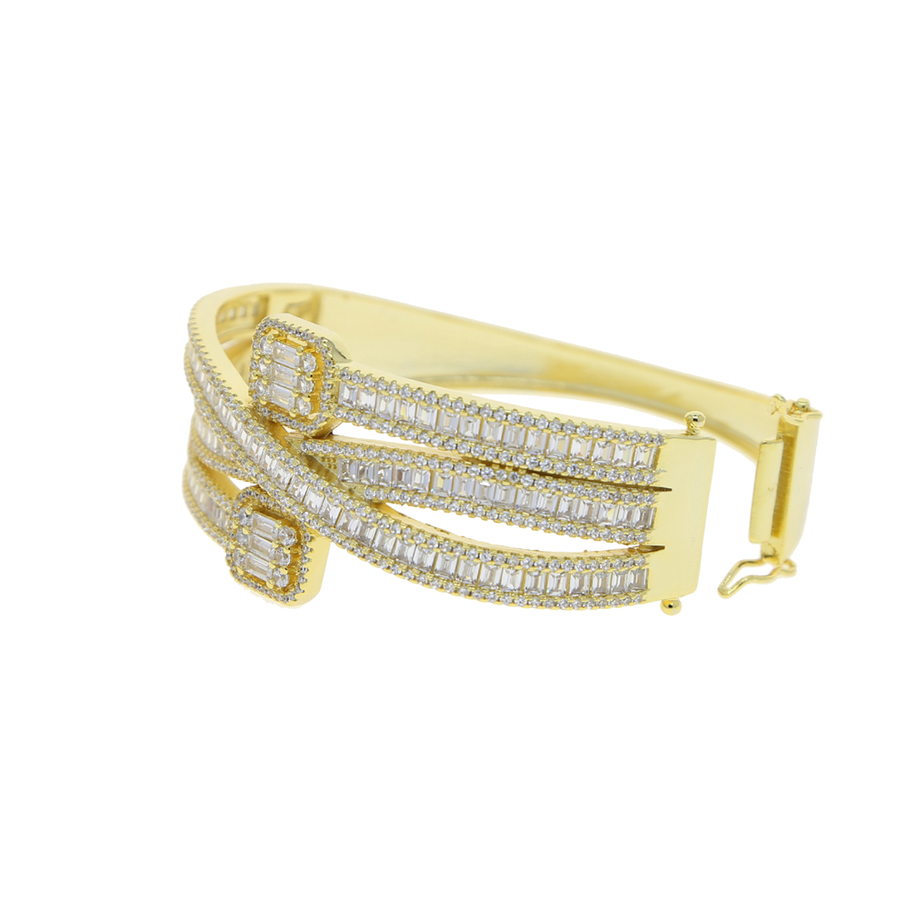 Iced Out Sparking Baguette CZ Cubic Zirconia Bracelet Gold Sier Color Fashion Multi Layered Band Bracelets Bangles Jewelry