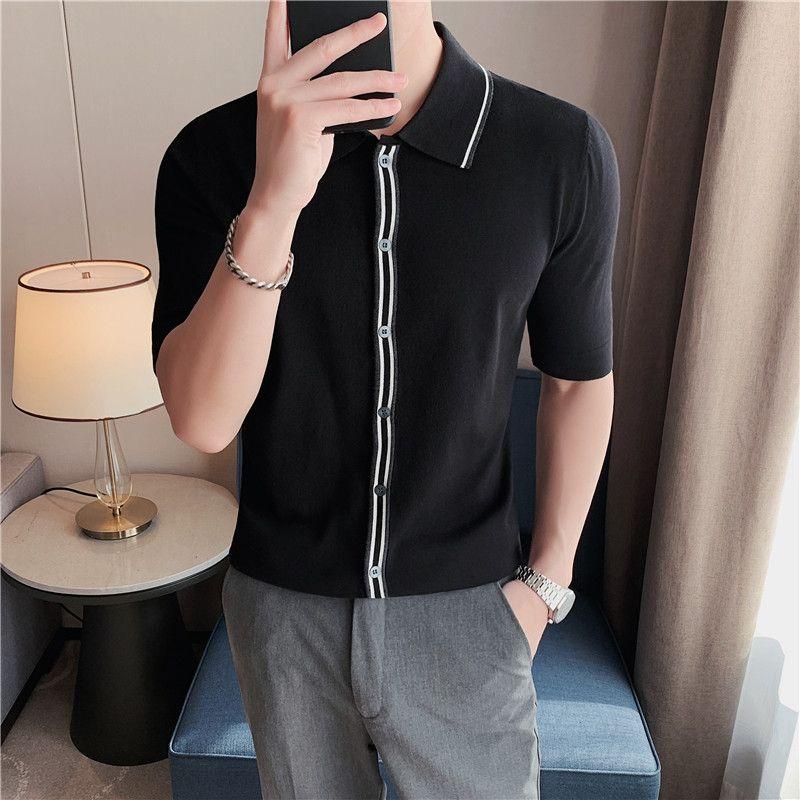 Men's Polos Premium Stripe Color Matching Knitted Shirt Men's Personalized Cardigan Short Sleeve T-shirt Summer Luxury Lapel TopMen's Me, Black
Men's Polos Premium Stripe Color Matching Knitted Shirt Men's Personalized Cardigan Short Sleeve T-shirt Summer Luxury Lapel TopMen's Me, Black