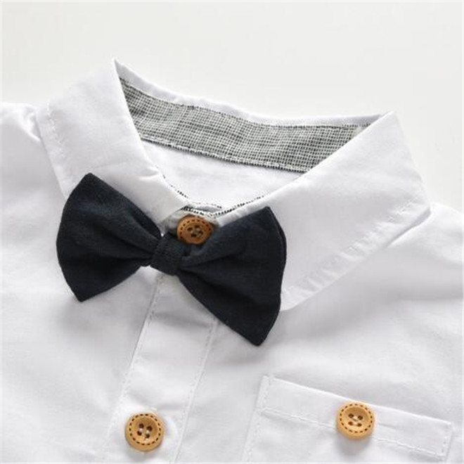 Clothing Set Toddler Infant boys Short Sleeve Top Rompers Suspender Pants Bow Tie Three-Piece Suit kids Baby Clothes
