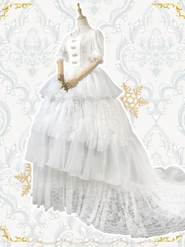 White Lace Gothic Wedding Dress 2022 Medieval Victorian Short Sleeve A Line Tiered Ruffles Country Wedding Gowns Costumes Bride Women Vestidos De Novi