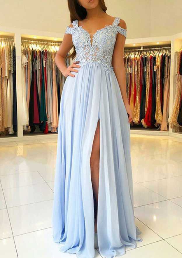 A-line Lace Long Prom Dresses Front Split Light Sky Blue Chiffon Floor Length Party Gowns, Same as picture
A-line Lace Long Prom Dresses Front Split Light Sky Blue Chiffon Floor Length Party Gowns, Same as picture
