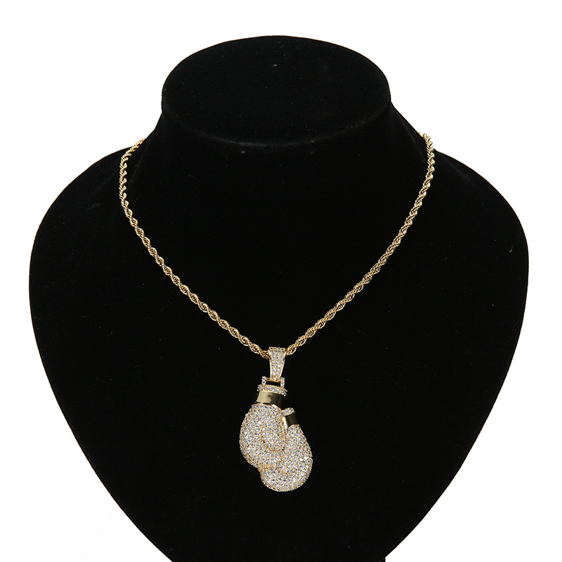 Boxing Glove Pendant Necklaces Mens Twisted Chain Hip Hop Jewelry Necklace Bracelets Gold Silver Miami Hiphop ALIN0004