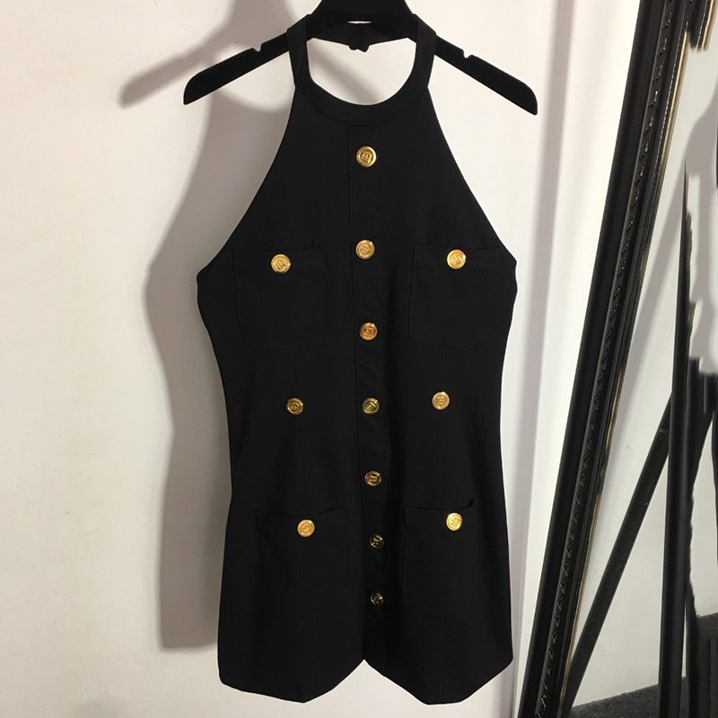 Sexy Backless Women Dresses Fashion Button Designer Skirts Vintage Sling Female Dress Luxury Sleeveless Dress Clothing, Black
Sexy Backless Women Dresses Fashion Button Designer Skirts Vintage Sling Female Dress Luxury Sleeveless Dress Clothing, Black