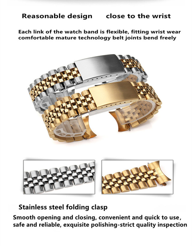 18mm 19mm 20mm 316L Stainless Steel Sliver Gold Jubilee Watch Strap Band Bracelet Compatible For 5 Rolex 220624