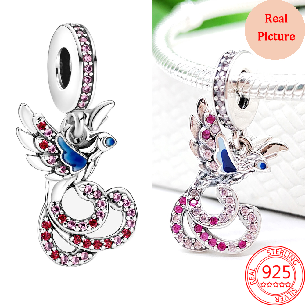 New Popular 925 Sterling Silver Charm Colorful Gems Hollow Out Design Charm For Bracelets Ladies Jewelry Gift Accessories
