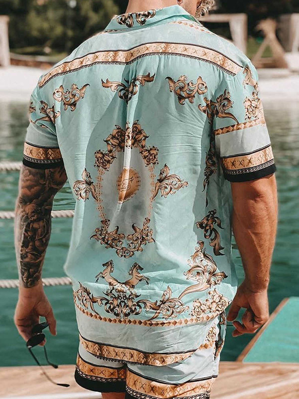 Hawaiian Mens Printing Short Sleeve Summer Casual Floral Shirt Beach Two Piece Suit Fashion Men Sets S3XL 220707