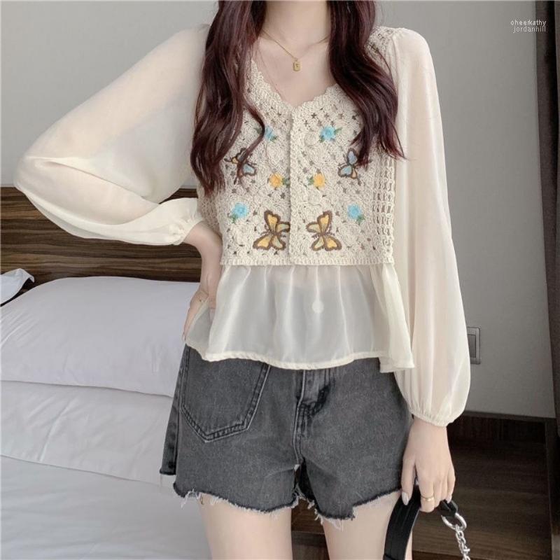 Women's Blouses & Shirts Chiffon Shirt Is Very Fairy Autumn Female Hollow Gentle Wind Loose 2022 Sweater Small Fresh Long-sleeved Chee22, White
Women's Blouses & Shirts Chiffon Shirt Is Very Fairy Autumn Female Hollow Gentle Wind Loose 2022 Sweater Small Fresh Long-sleeved Chee22, White