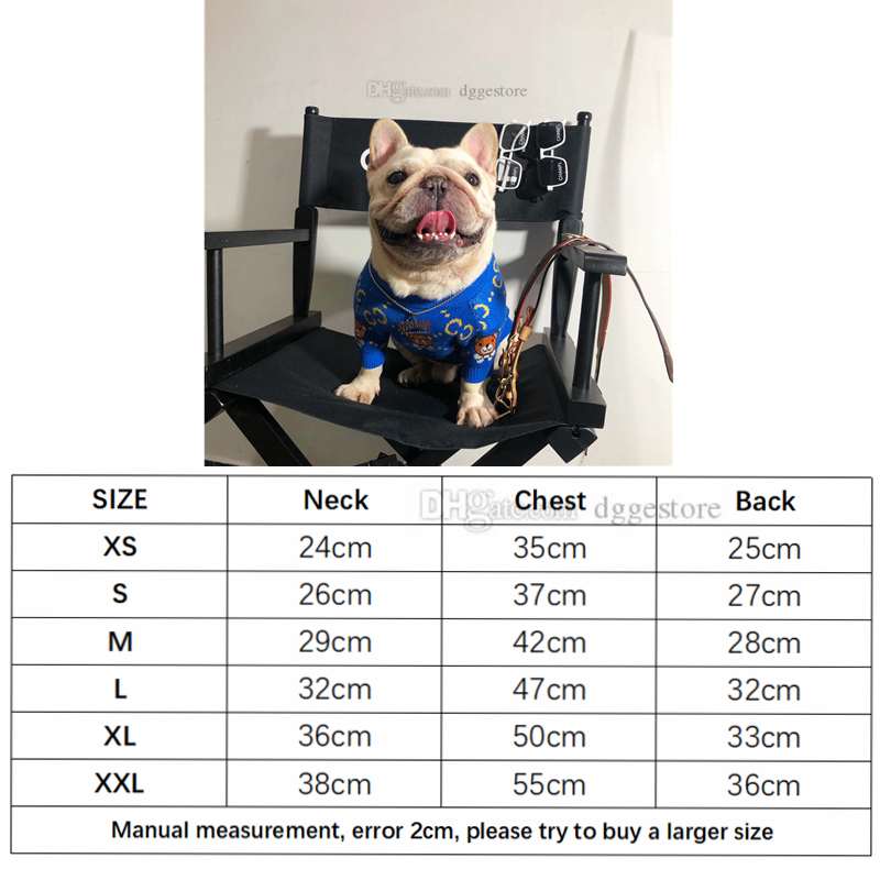 free shipping Sweater ic Jacquard Letter Pattern Dog Apparel Designer Dogs Clothes SweatersKnitwear Warm Pet Sweaters for Fall Winter Cute Bear Blue S
