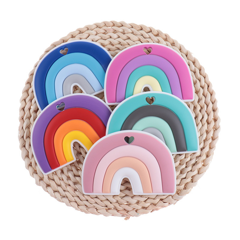 10pcs Rainbow Teethers For Babies Silicone Teether For Teeth Pacifier Chain Accessories Teeth Care Baby Shower Gifts BPA Free 220407