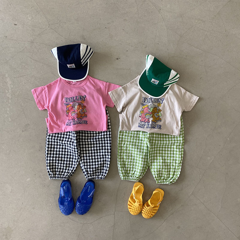 MILANCEL Summer Kids Pants Plaid Casual Pants Boys And Girls Thin Ninth Pants 220512