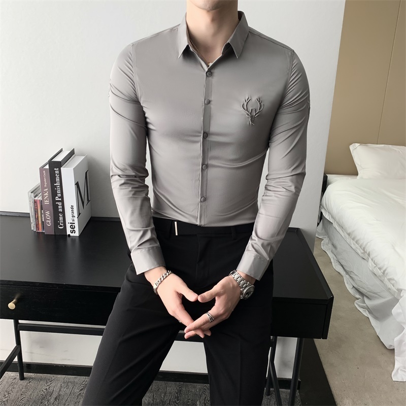 British Plus Size 5XL Men Dress Shirts Fashion Long Sleeve Embroidery for Slim Fit Formal Wear Gentlemen Tuxedo 220322