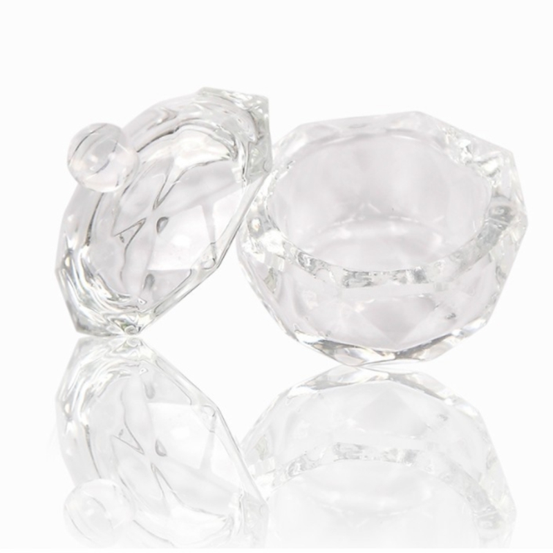 other items Nail Art Acrylic Crystal Glass Dish Bowl Cup with Cap Liquid Glitter Powder Jar container round